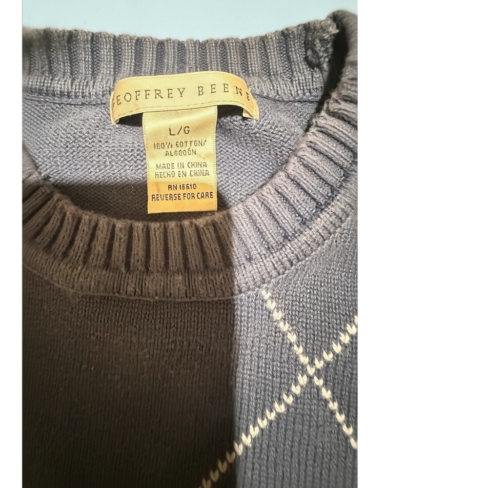 Geoffrey Beene Mens Navy Blue Argyle Cotton Crewneck Sweater Large Long Sleeve - Picture 5 of 10